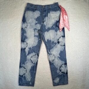 Juicy Couture NWT Tie Dye Straight Leg Jeans 30 High Rise w Pink Logo Sash Y2K